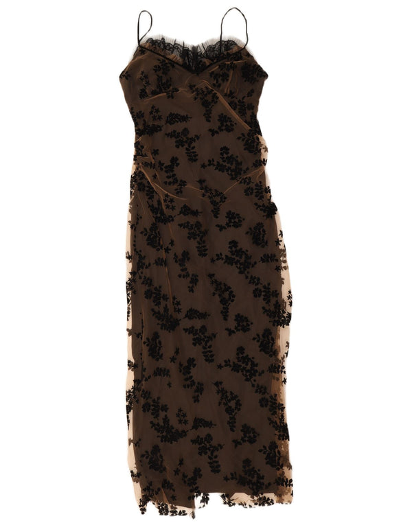 ZARA Womens Maxi Slip Dress UK 12 Medium Brown Floral