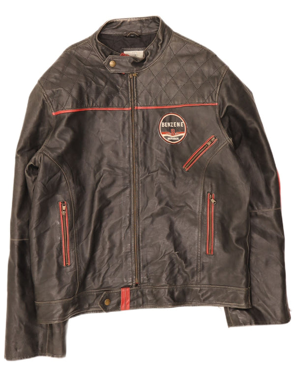Les Boulevards Mens Moto Racer Leather Jacket UK 40 Large Black
