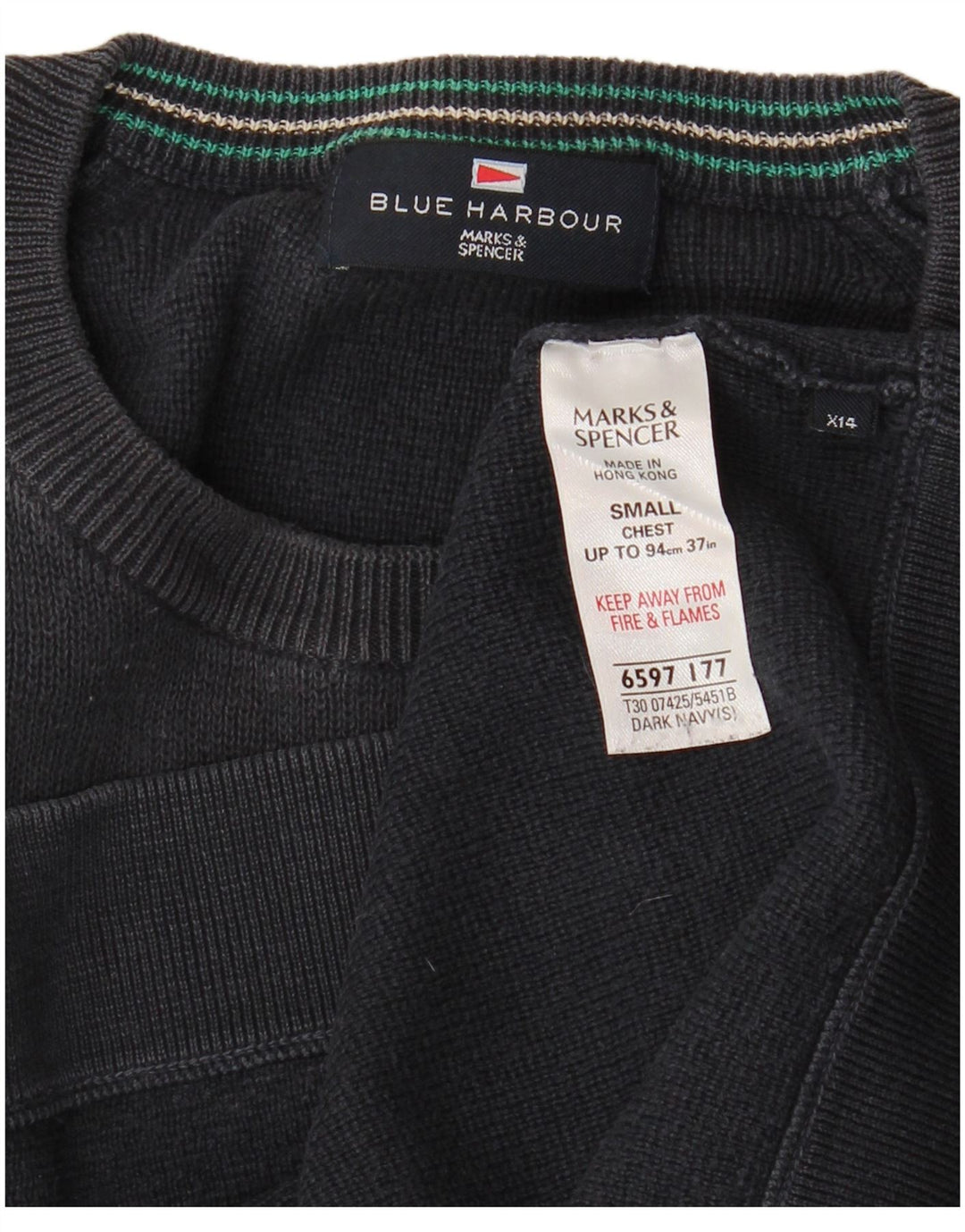 MARKS & SPENCER Mens Blue Harbour Sweatshirt Jumper Small Navy Blue Cotton