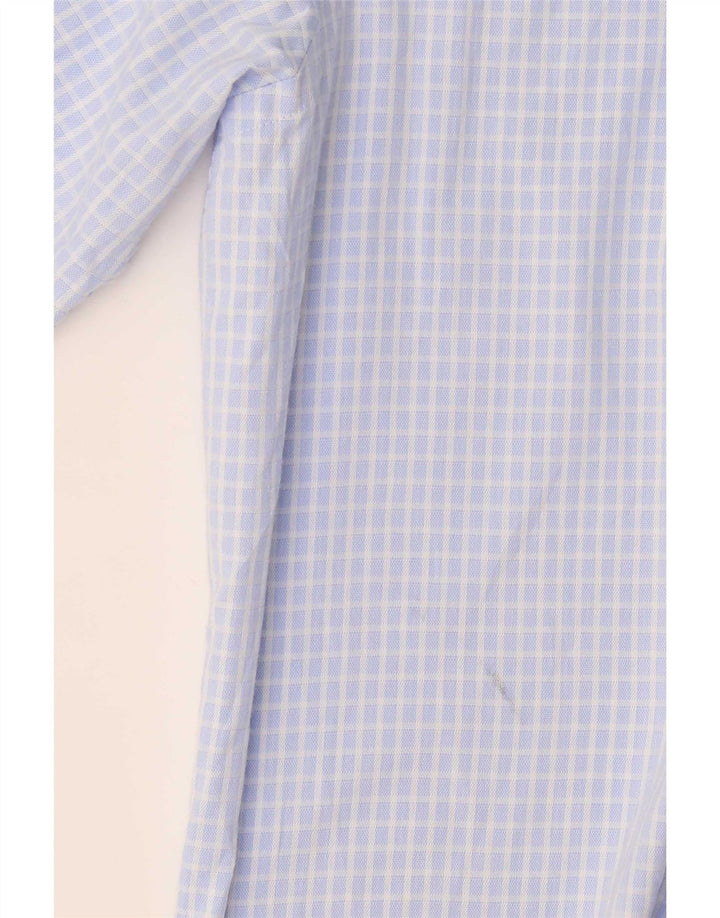 Chaps Mens Stretch Regular Fit Shirt Size 18 2XL Blue Gingham Cotton