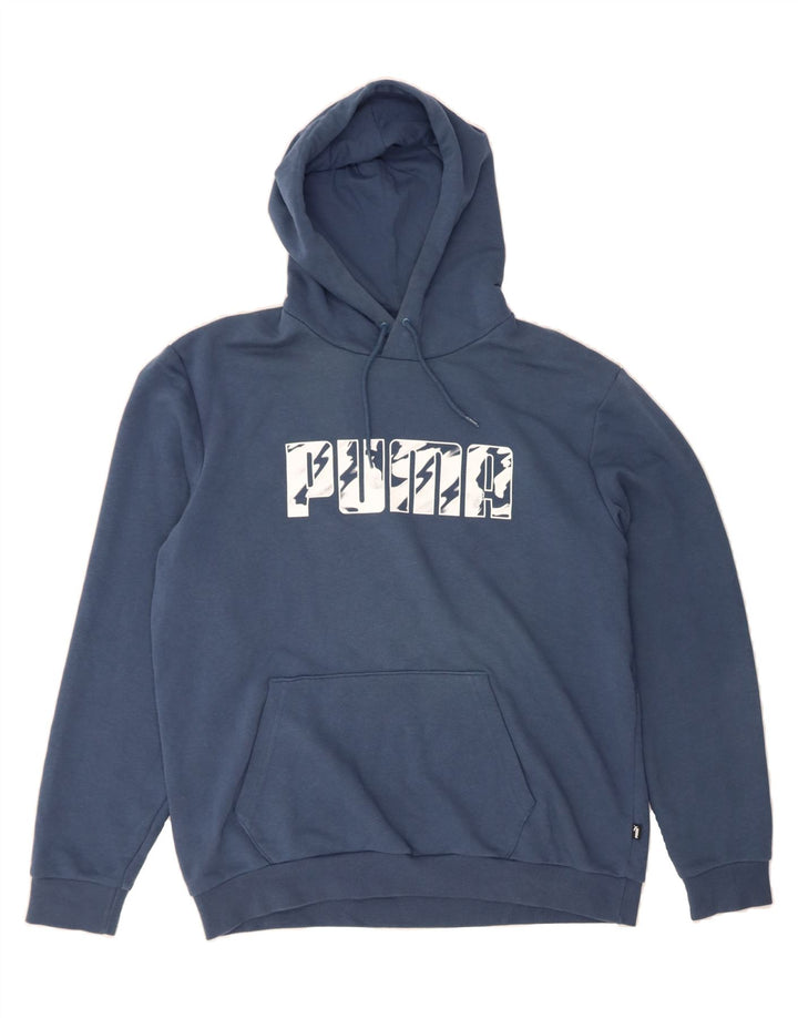 PUMA Mens Graphic Hoodie Jumper Large Blue Cotton Vintage Puma and Second-Hand Puma from Messina Hembry 