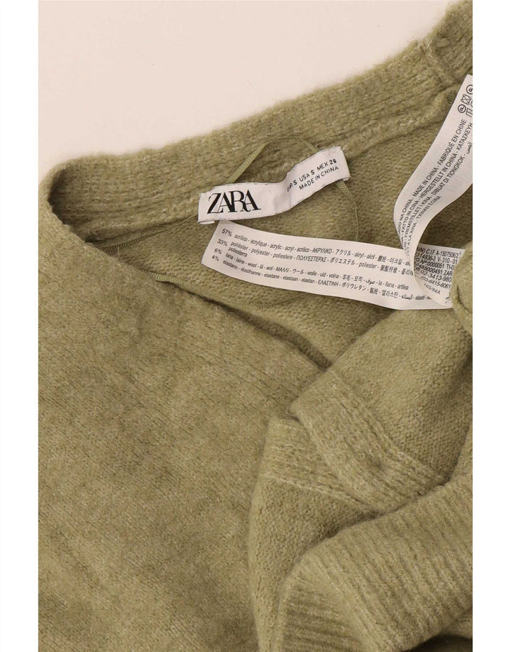 Zara Womens Oversized Cardigan Sweater UK 10 Small Khaki Acrylic