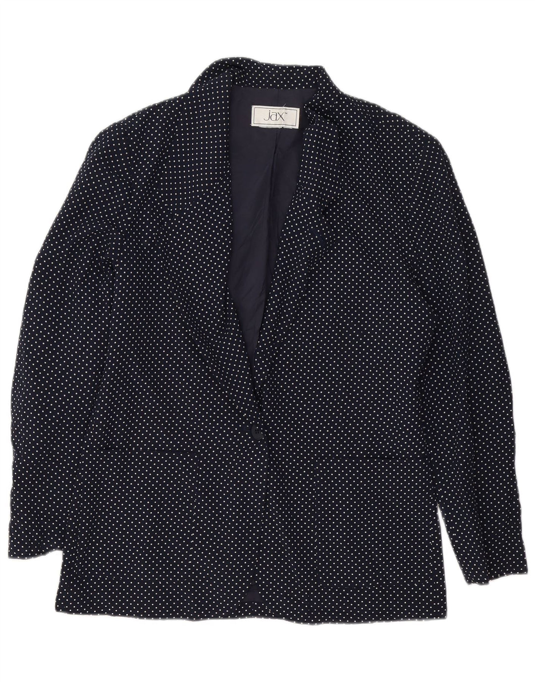 VINTAGE Womens 1 Button Blazer Jacket UK 14 Medium Navy Blue Spotted