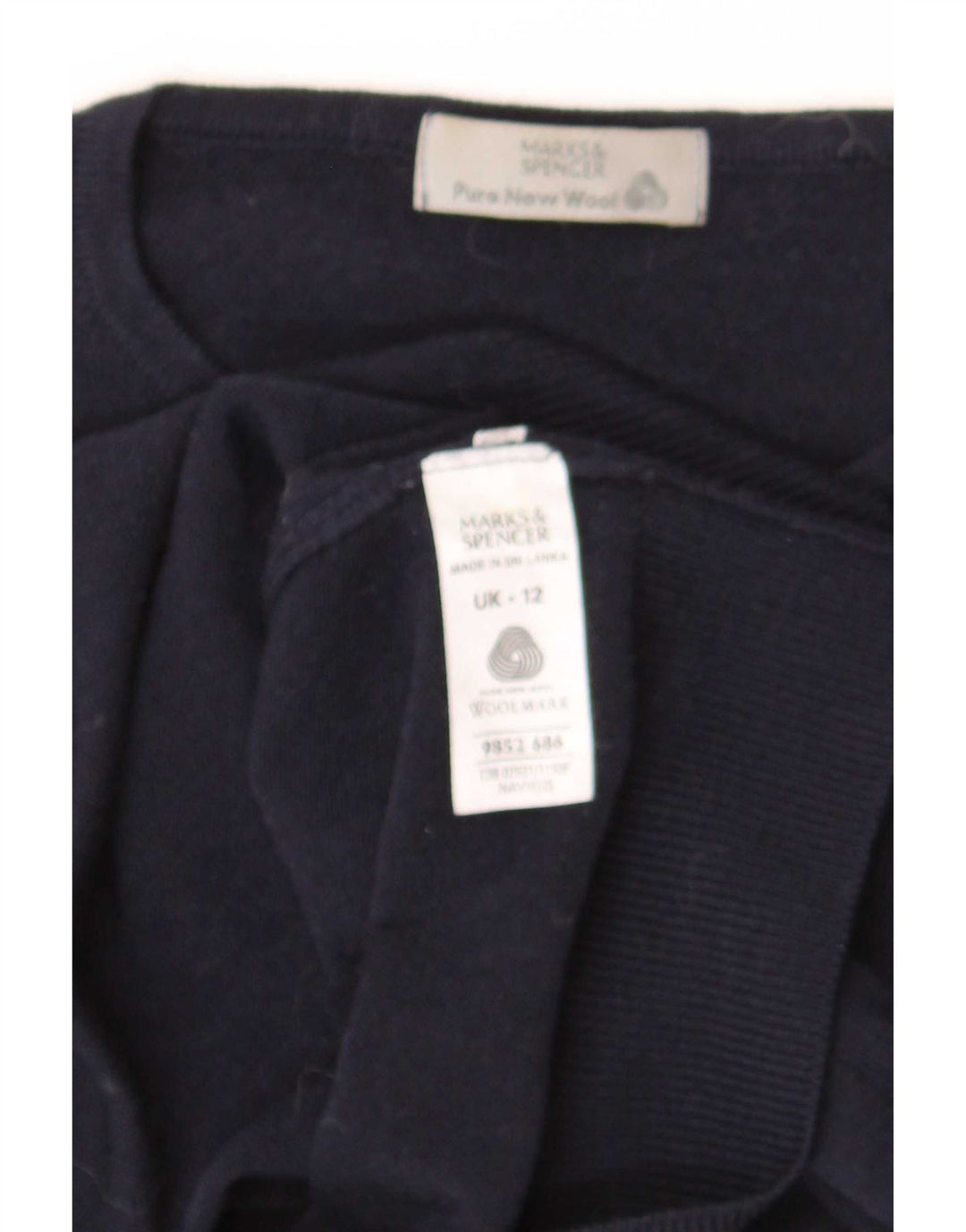 Marks & Spencer Womens Crew Neck Jumper Sweater UK 12 Medium Navy Blue Wool