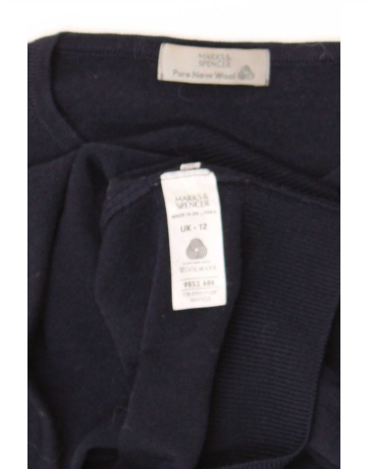 Marks & Spencer Womens Crew Neck Jumper Sweater UK 12 Medium Navy Blue Wool