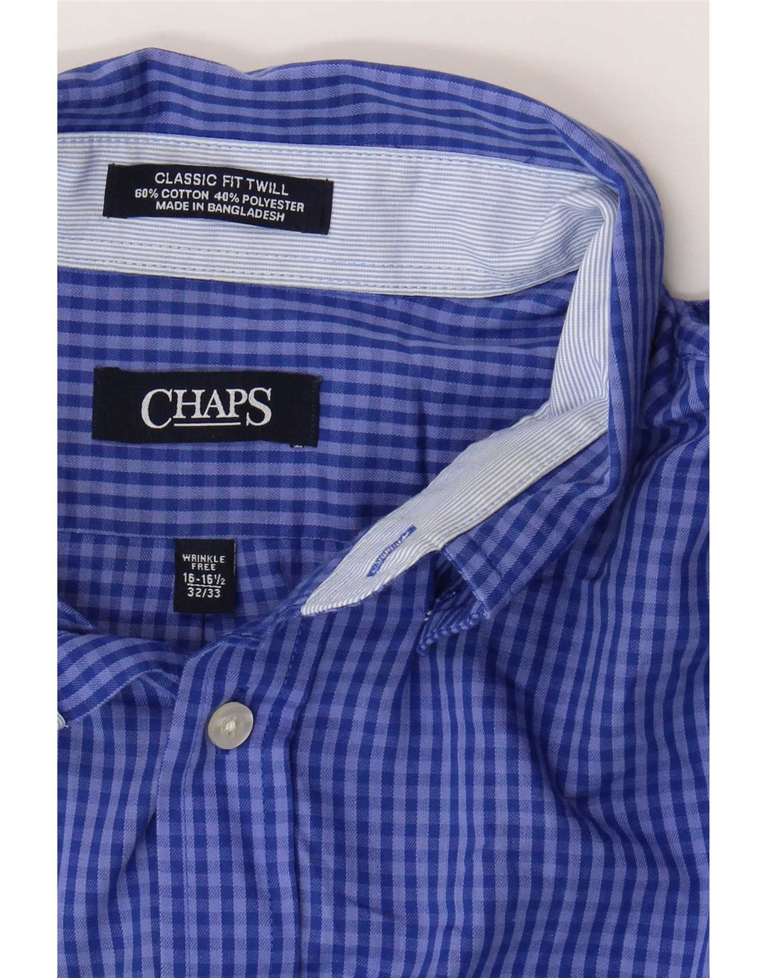 Chaps Mens Classic Fit Shirt Size 16 16 1/2 Large Blue Gingham Cotton
