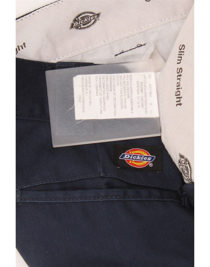 Dickies Mens Slim Straight Casual Trousers W33 L32 Navy Blue Polyester