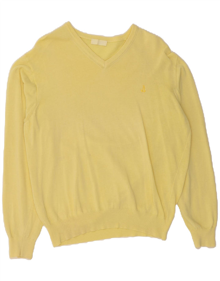 BRAMANTE Mens V-Neck Jumper Sweater Medium Yellow Cotton Vintage Bramante and Second-Hand Bramante from Messina Hembry 