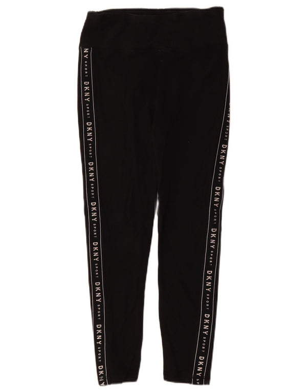 Dkny Womens Crop Graphic Leggings UK 8 Small Black Cotton