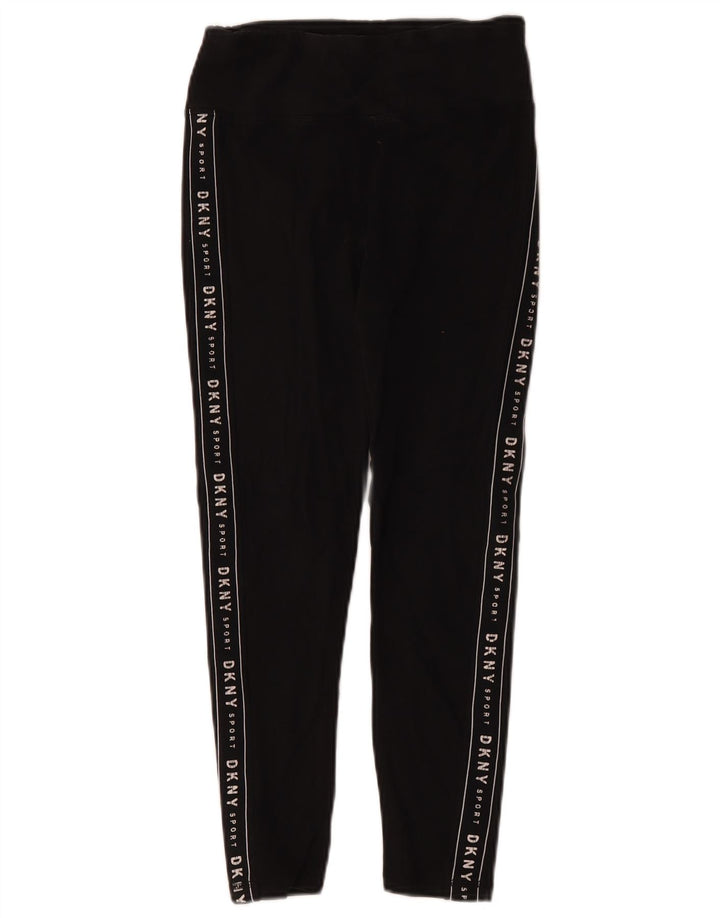 Dkny Womens Crop Graphic Leggings UK 8 Small Black Cotton