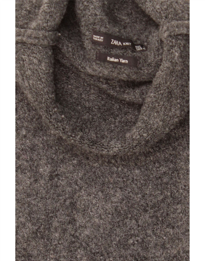 ZARA Womens 3/4 Sleeve Oversized Roll Neck Jumper Sweater UK 10 Small Grey