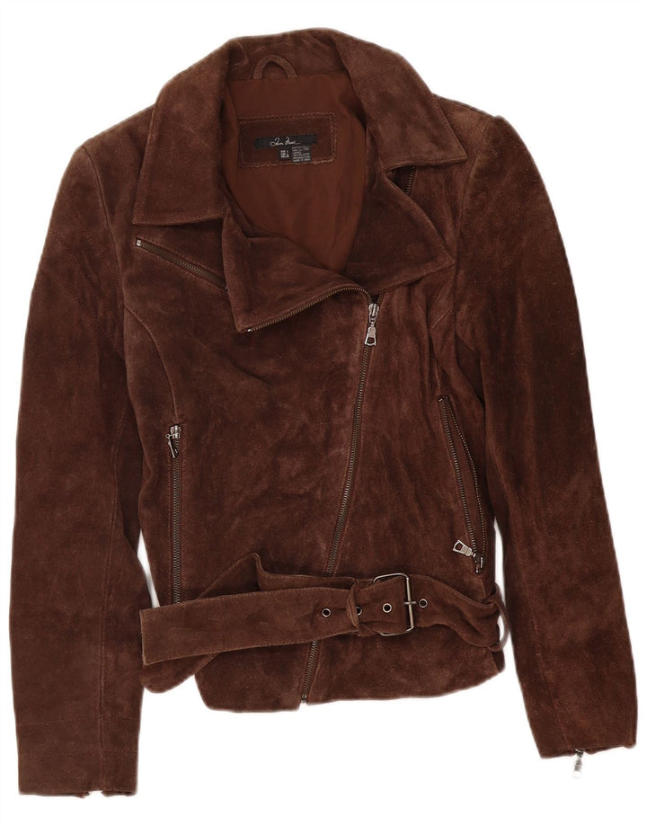 Zara Womens Suede Biker Jacket UK 14 Large Brown Leather