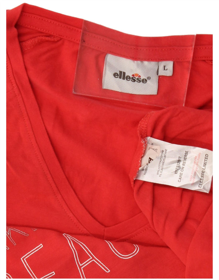 Ellesse Womens Graphic T-Shirt Top UK 14 Large Red Cotton
