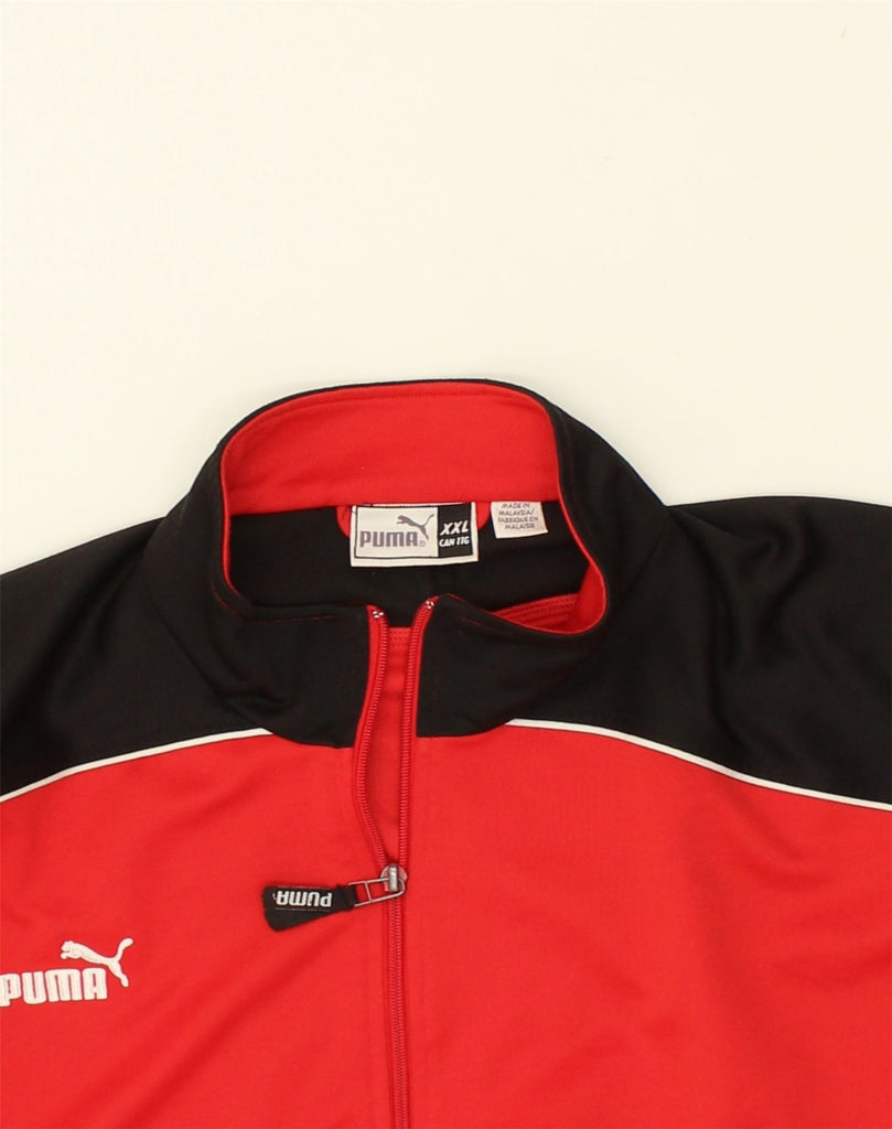 PUMA Mens Graphic Tracksuit Top Jacket 2XL Red Colourblock Polyester | Vintage Puma | Thrift | Second-Hand Puma | Used Clothing | Messina Hembry 