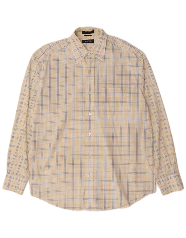 Nautica Mens Shirt Medium Yellow Check Cotton