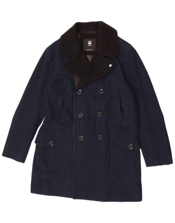 G-Star Mens Pea Coat Size 40 Large Navy Blue Cotton