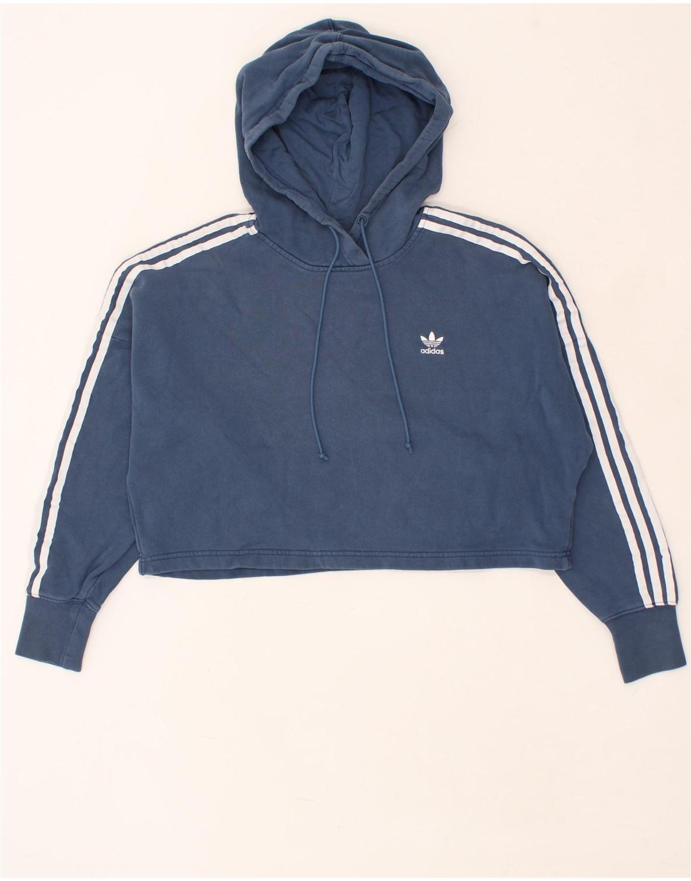 ADIDAS Womens Crop Hoodie Jumper UK 6 XS Navy Blue Cotton | Vintage Adidas | Thrift | Second-Hand Adidas | Used Clothing | Messina Hembry