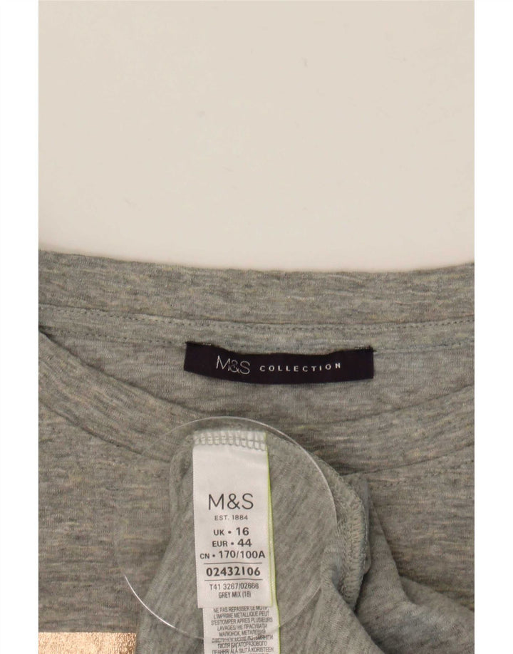 Marks & Spencer Womens Graphic Top Long Sleeve UK 16 Large Grey Colourblock