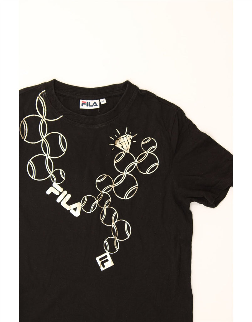FILA Womens Graphic T-Shirt Top UK 12 Medium Black Cotton Vintage Fila and Second-Hand Fila from Messina Hembry 