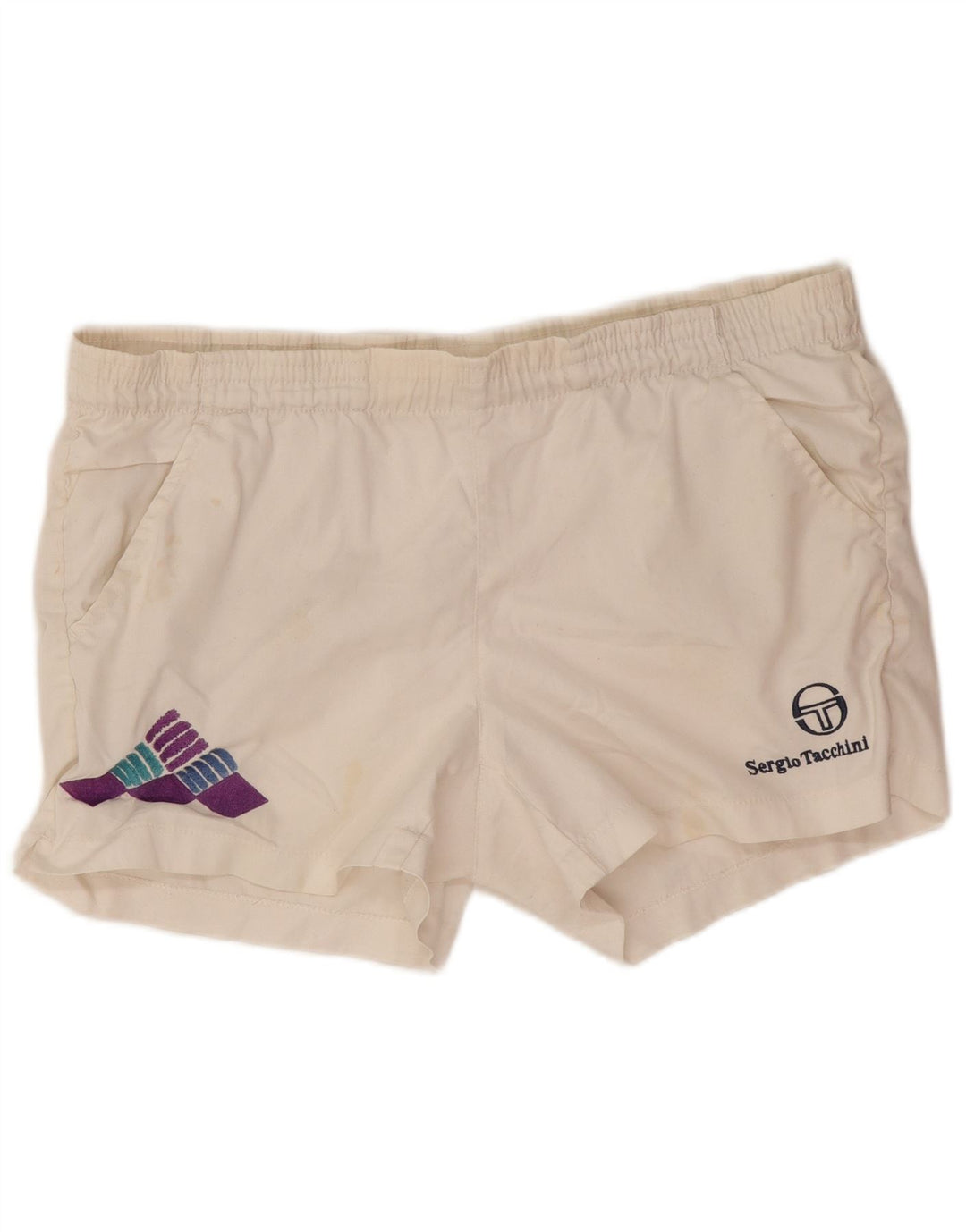 Sergio Tacchini Mens Graphic Sport Shorts IT 46 Small White Polyester