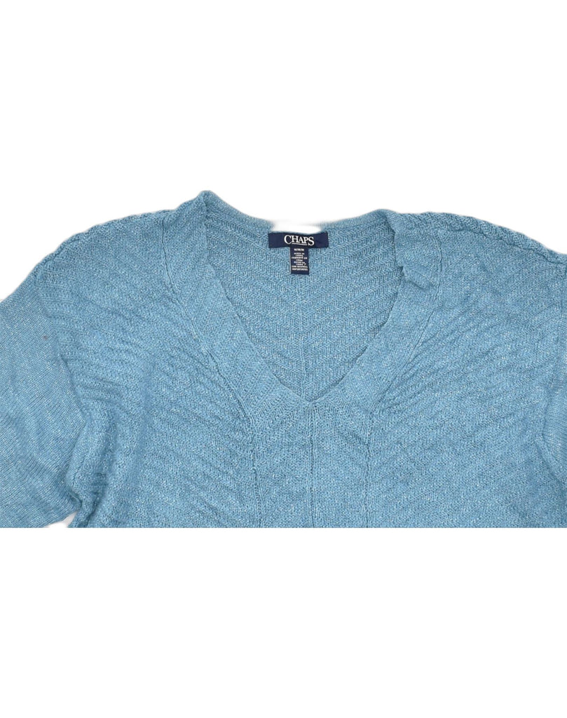 CHAPS Womens Oversized V-Neck Jumper Sweater UK 14 Medium Blue Cotton | Vintage | Thrift | Second-Hand | Used Clothing | Messina Hembry 