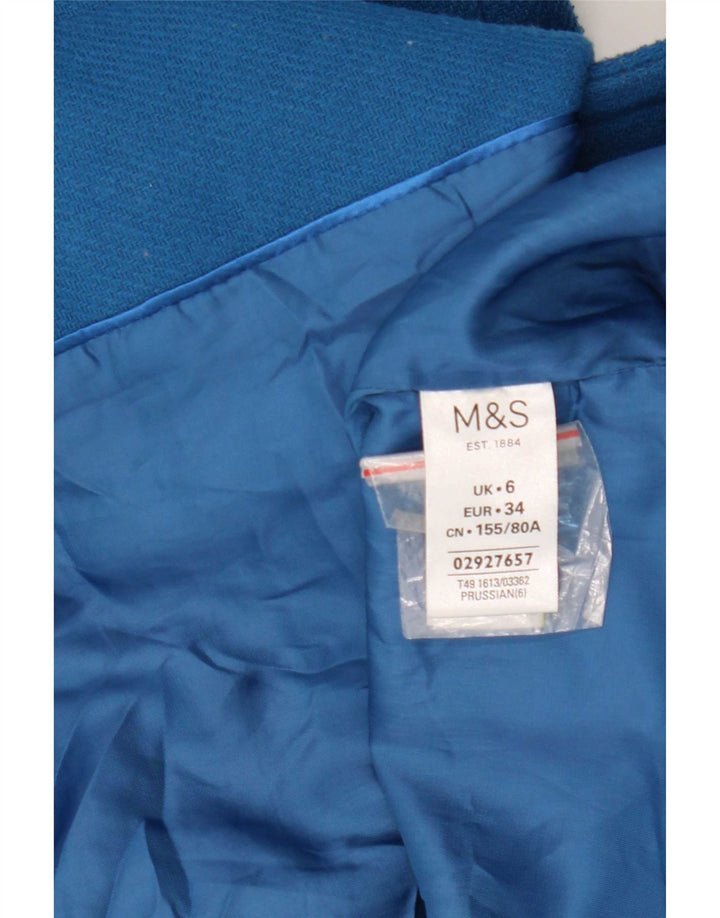 Marks & Spencer Womens Double Breasted Coat UK 6 XS Blue Polyester