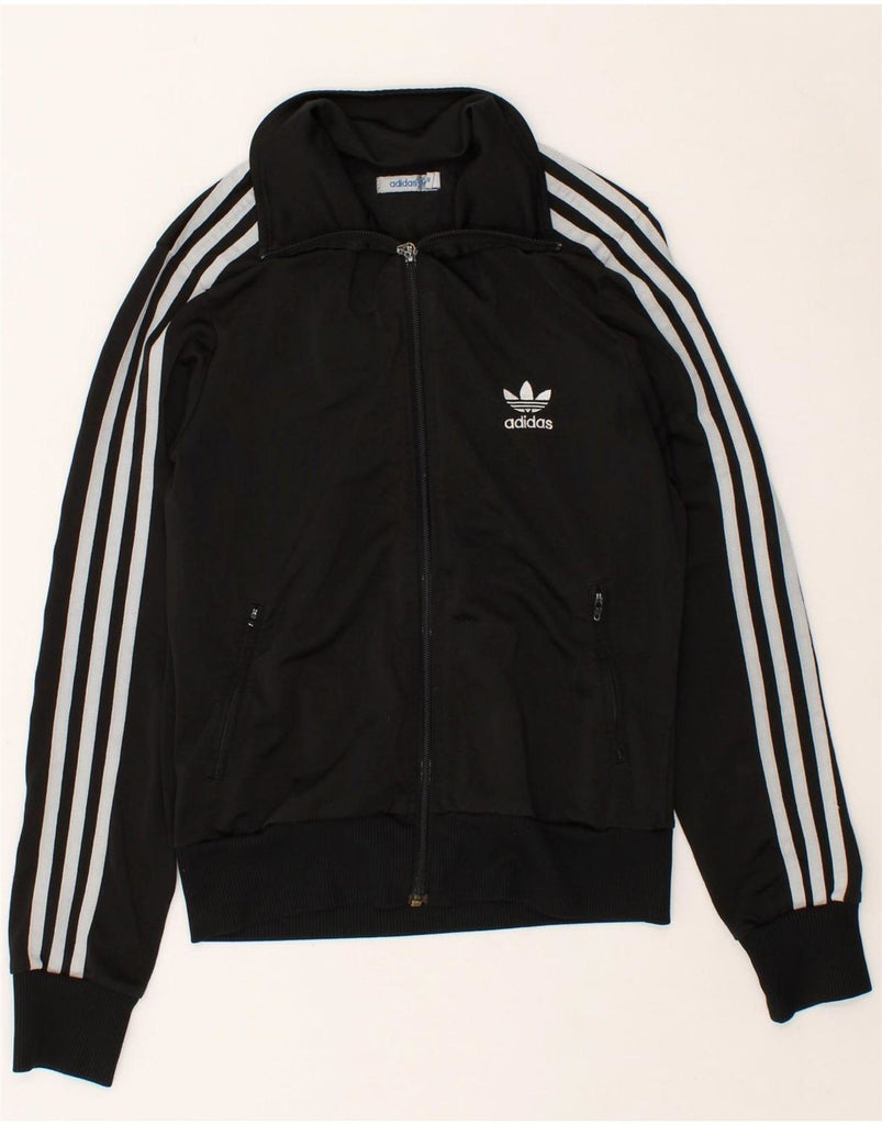 ADIDAS Womens Graphic Tracksuit Top Jacket EU 38 Small Black Polyester Vintage Adidas and Second-Hand Adidas from Messina Hembry 