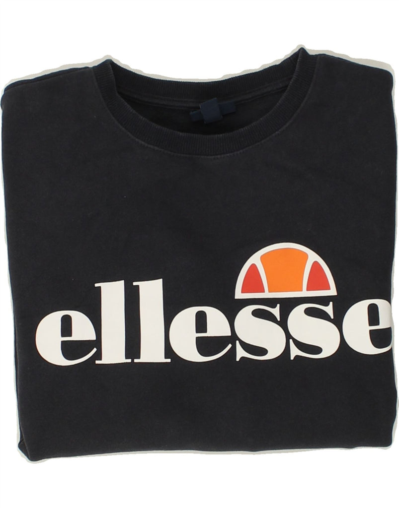 ELLESSE Womens Graphic Sweatshirt Jumper UK 14 Large Navy Blue Cotton | Vintage Ellesse | Thrift | Second-Hand Ellesse | Used Clothing | Messina Hembry 