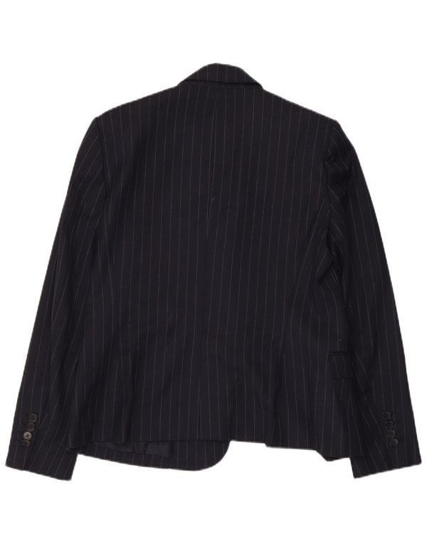 Zara Womens 1 Button Blazer Jacket UK 14 Large Navy Blue Pinstripe