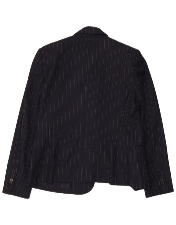 Zara Womens 1 Button Blazer Jacket UK 14 Large Navy Blue Pinstripe