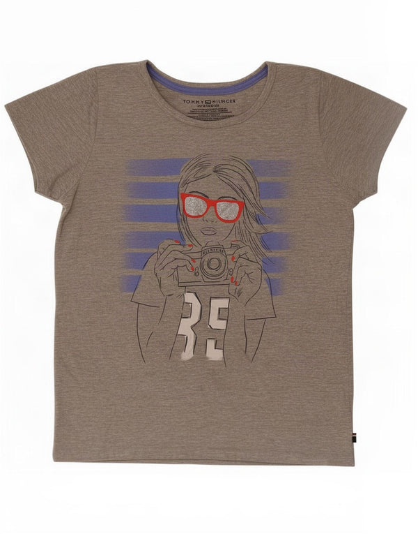 Tommy Hilfiger Girls Graphic T-Shirt Top 15-16 Years XL Grey Cotton