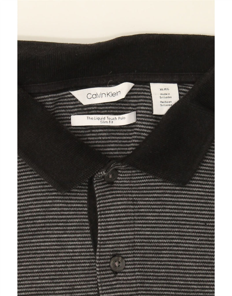 CALVIN KLEIN Mens Slim Fit Polo Shirt XL Grey Striped Cotton Vintage Calvin Klein and Second-Hand Calvin Klein from Messina Hembry 