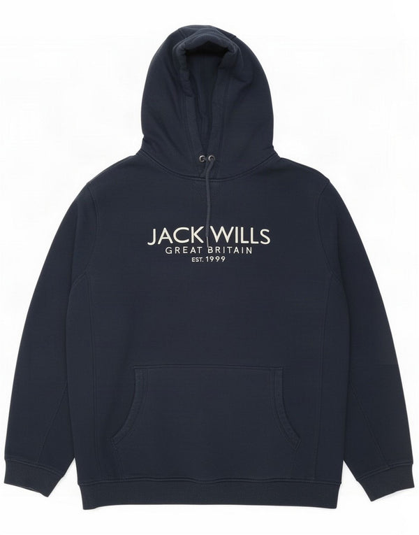 Jack Wills Mens Graphic Hoodie Jumper XL Navy Blue Cotton