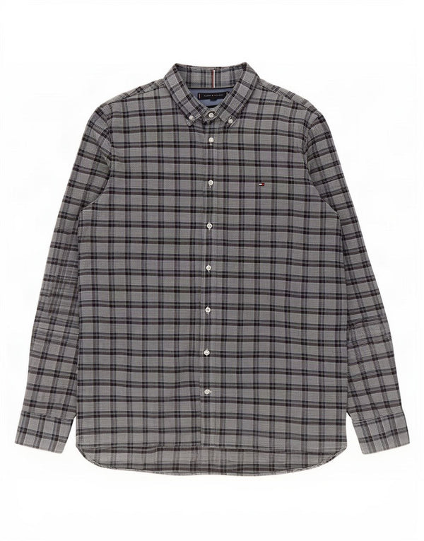 Tommy Hilfiger Mens Slim Fit Flannel Shirt 2XL Grey Check Cotton