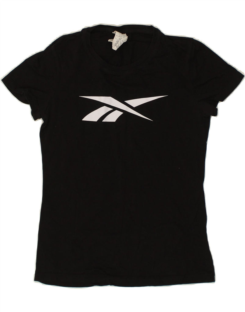 REEBOK Womens Graphic T-Shirt Top UK 10 Small Black Cotton | Vintage Reebok | Thrift | Second-Hand Reebok | Used Clothing | Messina Hembry 