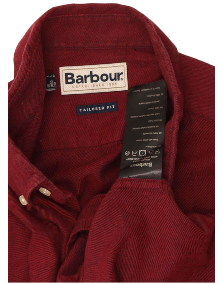 Barbour Mens Tailored Fit Shirt Large Burgundy Cotton