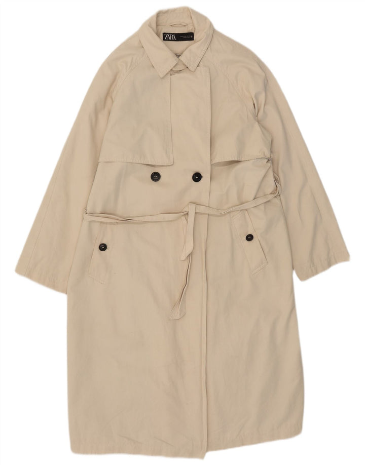 Zara Womens Trench Coat UK 14 Medium Beige Cotton