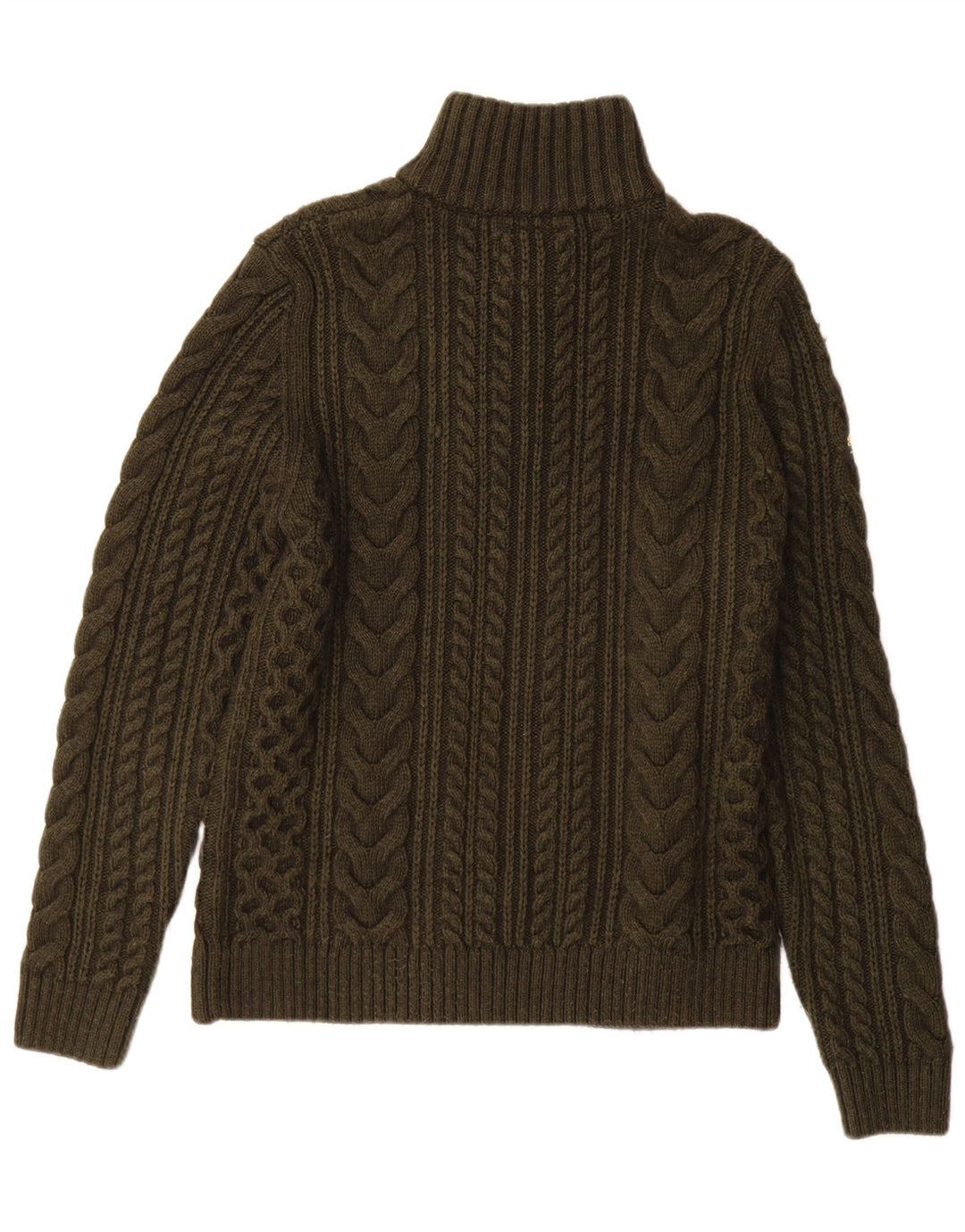 Superdry Mens Zip Neck Jumper Sweater Small Khaki Wool
