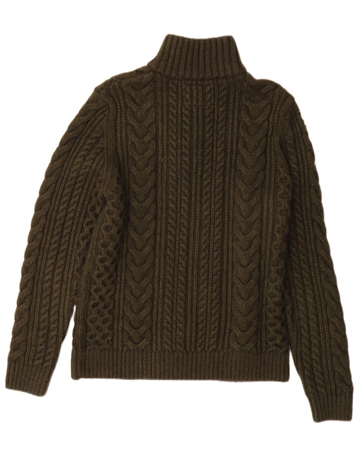 Superdry Mens Zip Neck Jumper Sweater Small Khaki Wool