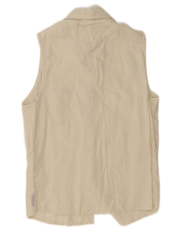 Calvin Klein Jeans Womens Sleeveless Shirt UK 12 Medium Beige Linen