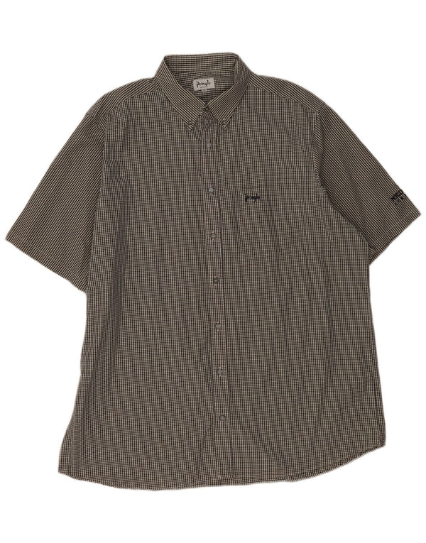 PRINGLE Mens Short Sleeve Shirt XL Black Gingham Cotton