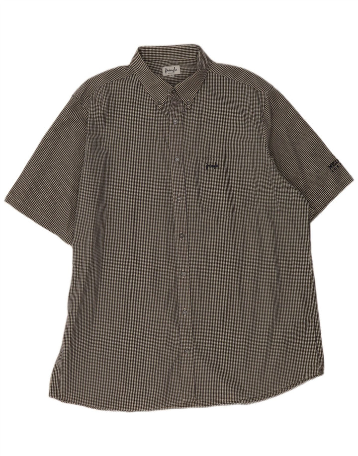 PRINGLE Mens Short Sleeve Shirt XL Black Gingham Cotton
