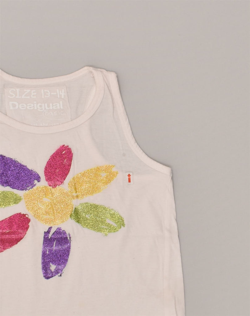 DESIGUAL Girls Graphic Vest Top 13-14 Years White Floral | Vintage Desigual | Thrift | Second-Hand Desigual | Used Clothing | Messina Hembry 