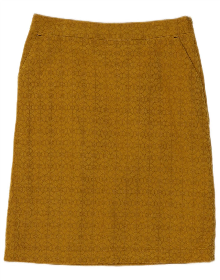 WHITE STUFF Womens Straight Skirt UK 8 Small W28 Yellow Geometric Cotton