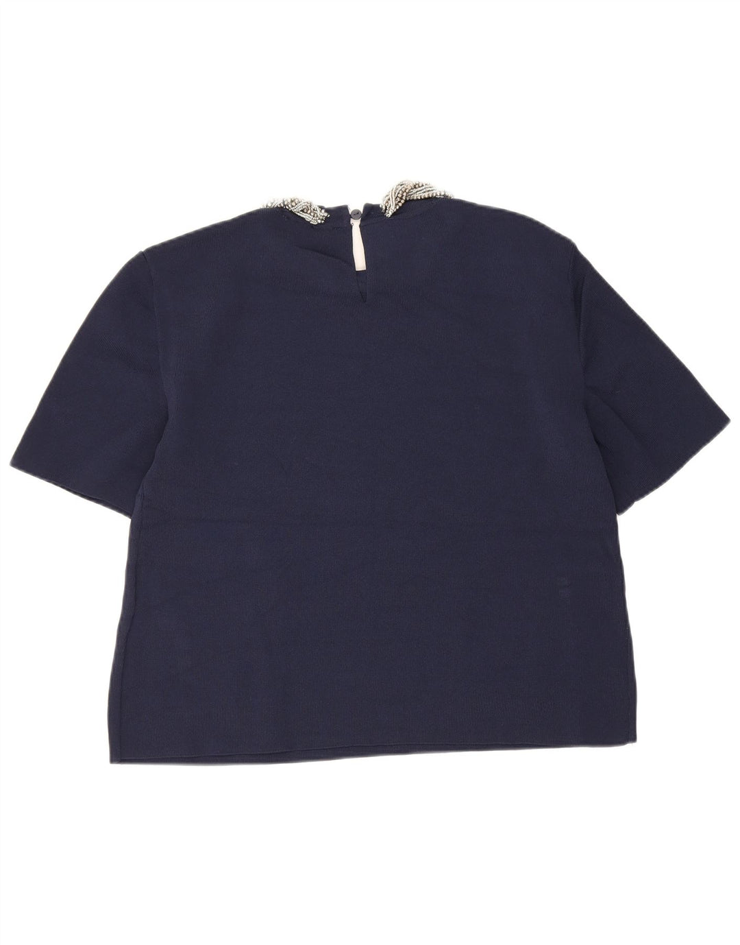 Zara Womens Crop Blouse Top UK 12 Medium Navy Blue Viscose