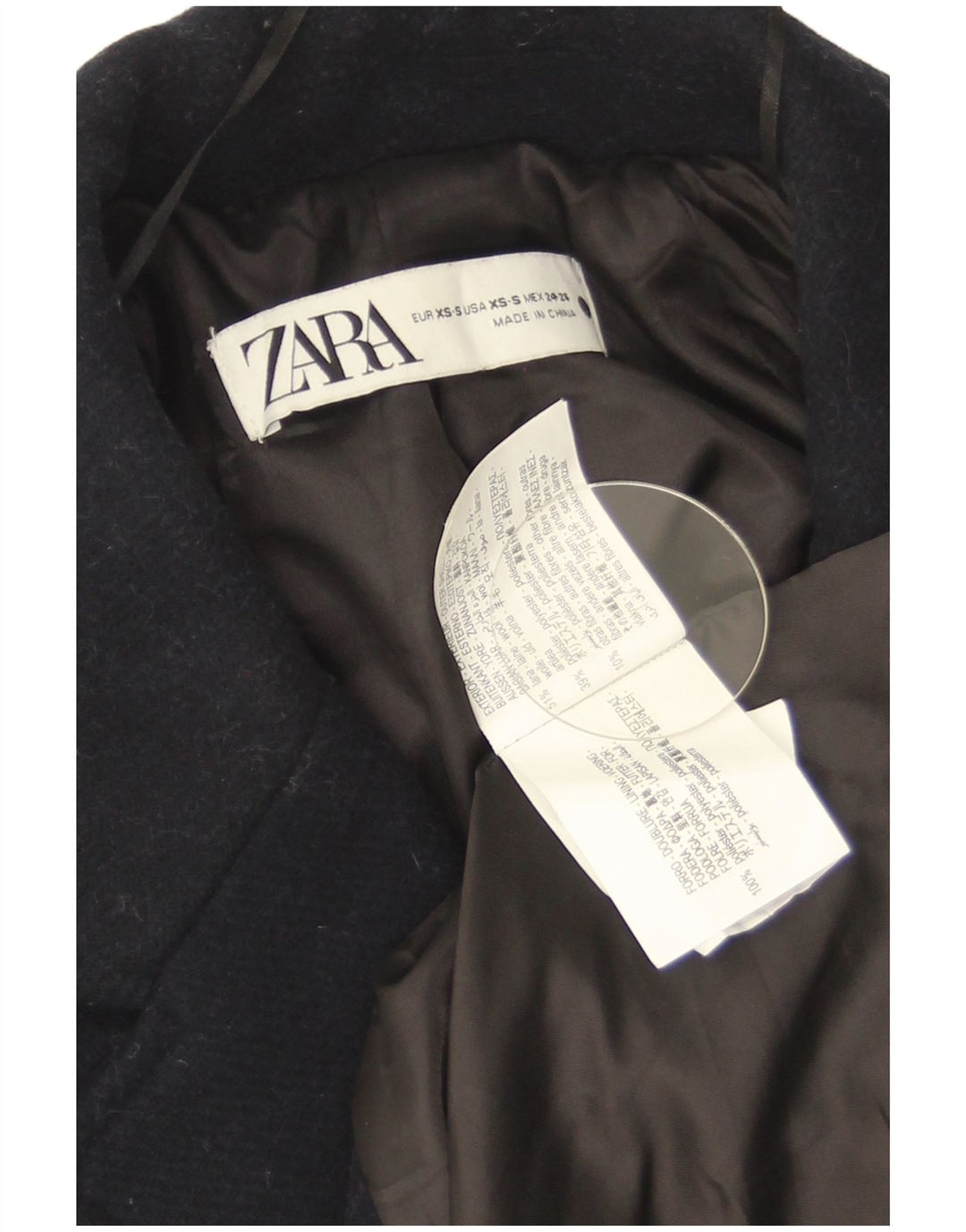 Zara Womens Oversized Overcoat UK 6 XS Navy Blue Wool