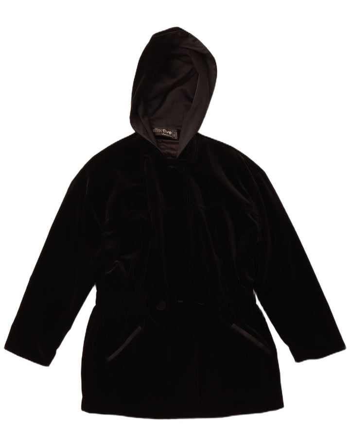 AFTER FIVE Womens Hooded Velvet Overcoat UK 12 Medium Black