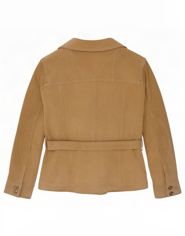Diana Gallesi Womens Suede Jacket UK 14 Large Beige Leather