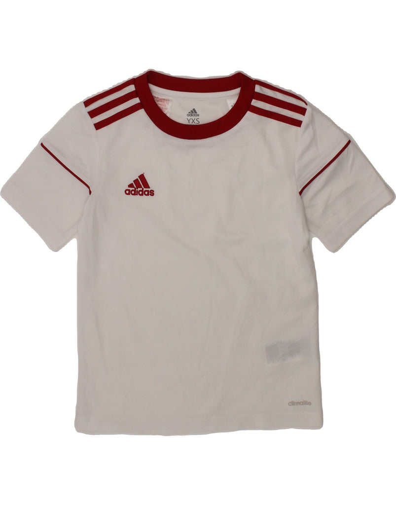 ADIDAS Boys Climalite Graphic T-Shirt Top 7-8 Years XS White Polyester Vintage Adidas and Second-Hand Adidas from Messina Hembry 