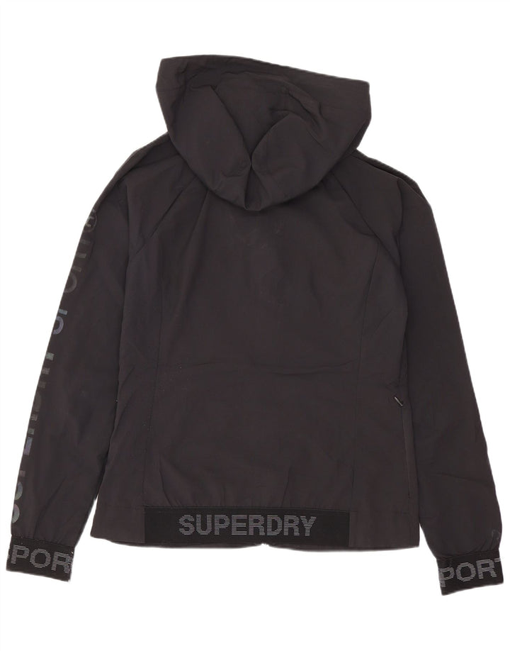 Superdry Womens Hooded Windbreaker Jacket UK 8 Small Black Polyester